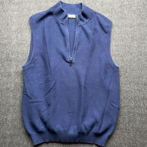 Donald Ross Vest Mens Large Quarter Zip Golf Vest Sleeveless Blue 100% Cotton